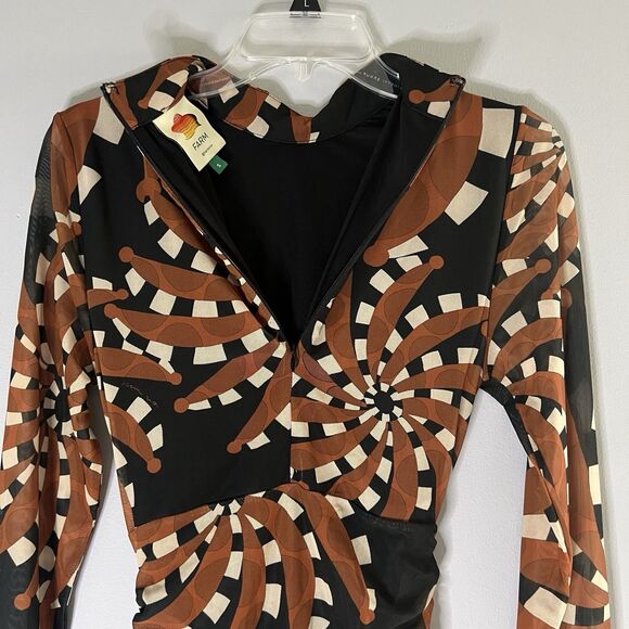 Farm Rio Bananada Black Dark Tulle Midi Dress Bananada Black Size Small Bodycon - Picture 7 of 9